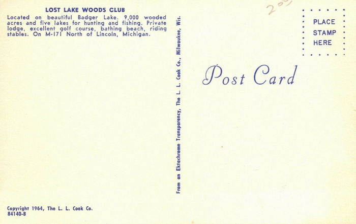 Lost Lake Woods Club - Vintage Postcard Back (newer photo)